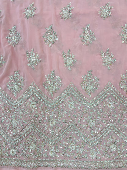 Exclusive Ethnic Beads And Sequins Work With Heavy Border On Georgette Fabric