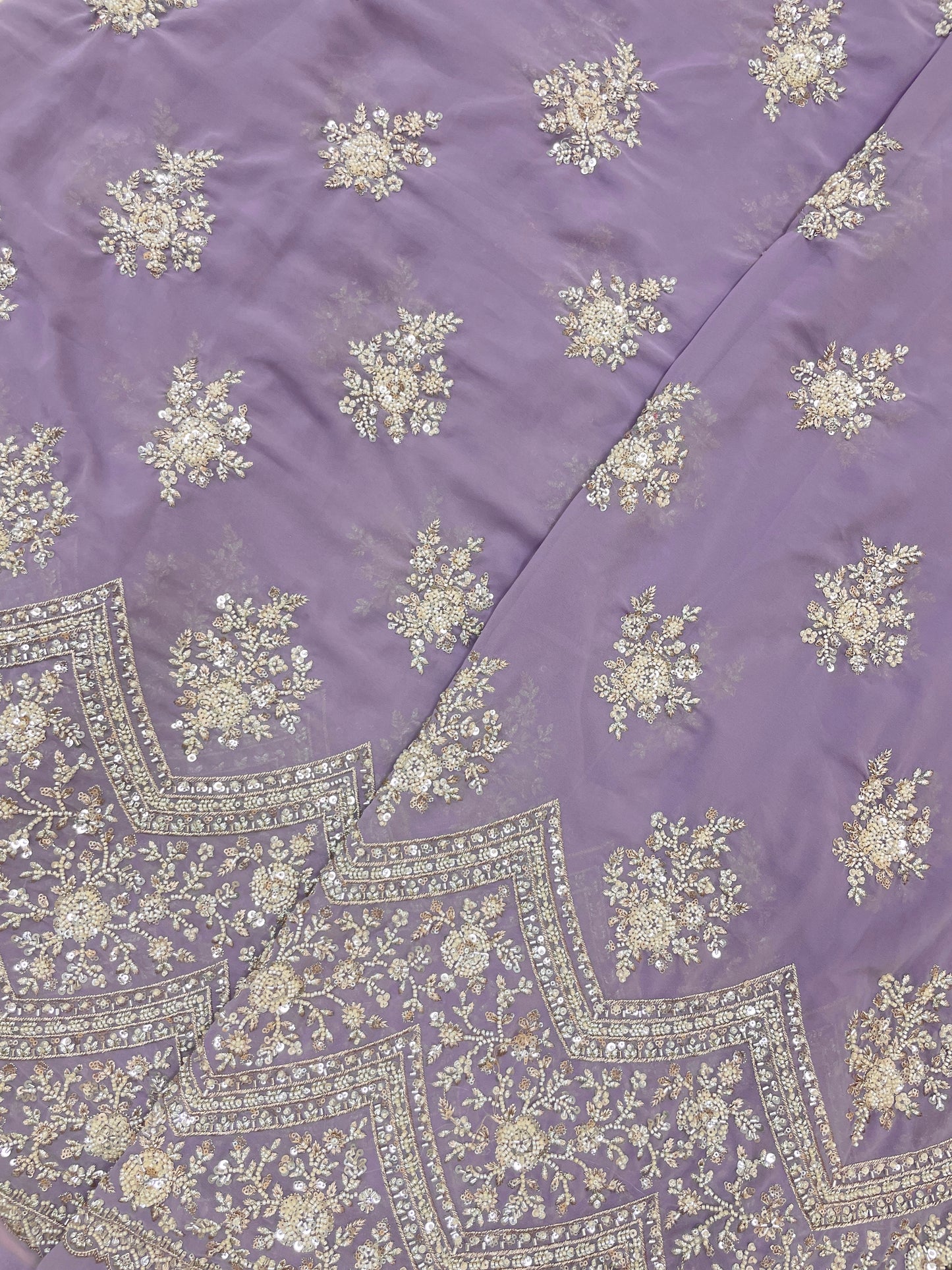 Exclusive Ethnic Beads And Sequins Work With Heavy Border On Georgette Fabric