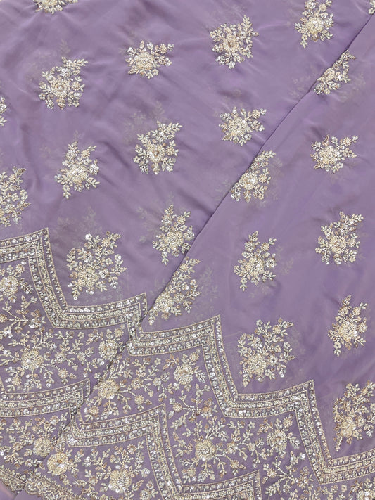 Exclusive Ethnic Beads And Sequins Work With Heavy Border On Georgette Fabric