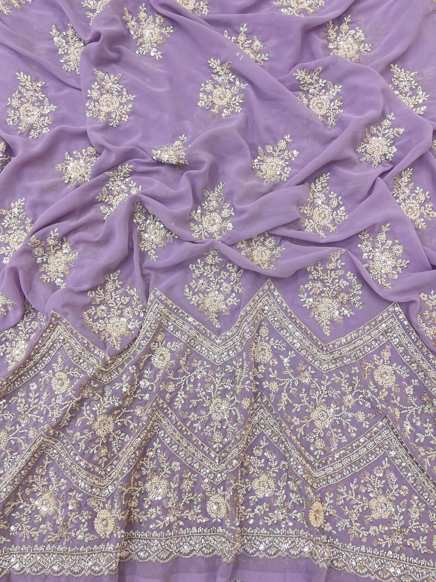 Exclusive Ethnic Beads And Sequins Work With Heavy Border On Georgette Fabric