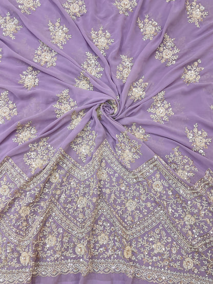 Exclusive Ethnic Beads And Sequins Work With Heavy Border On Georgette Fabric