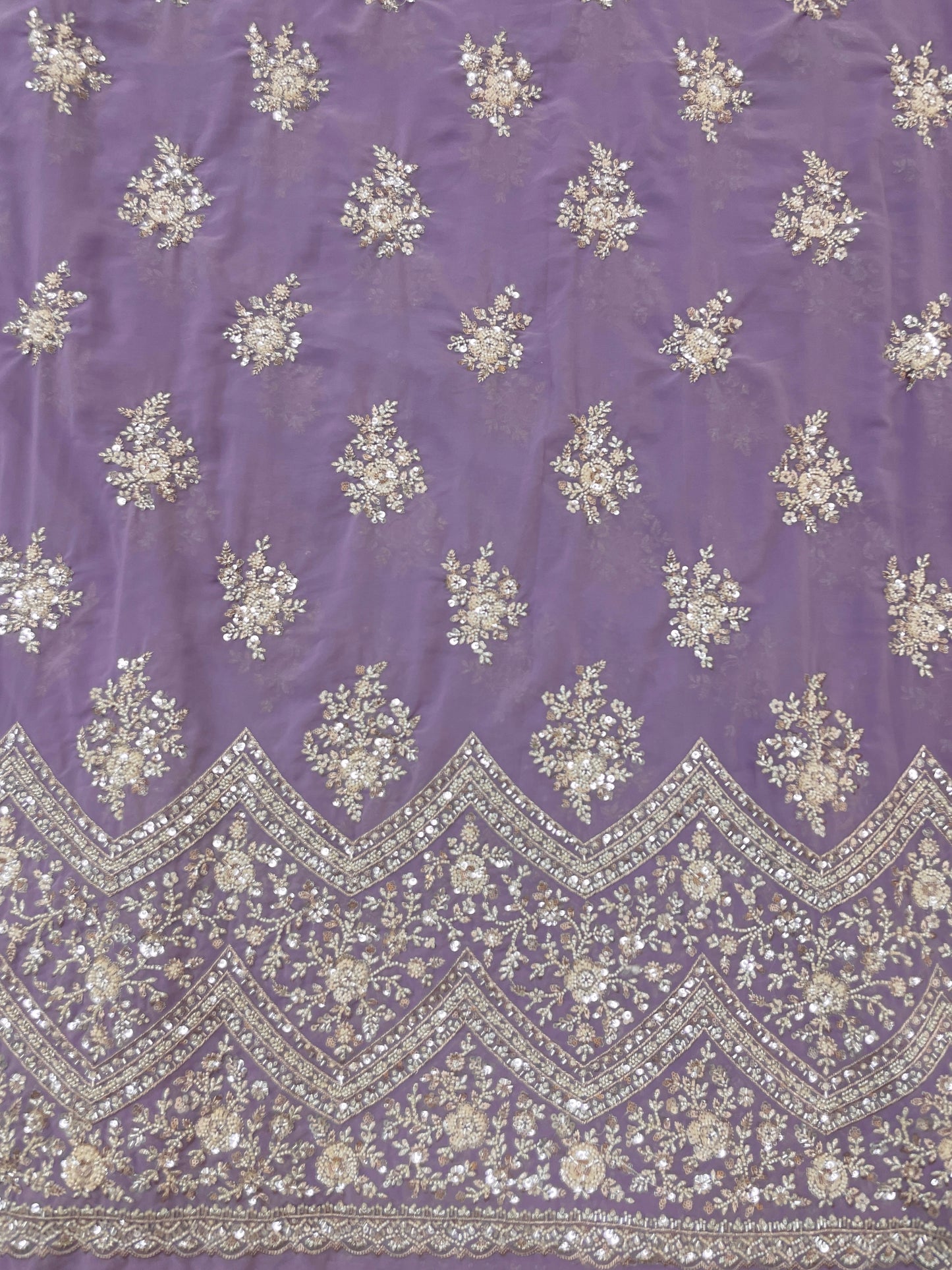 Exclusive Ethnic Beads And Sequins Work With Heavy Border On Georgette Fabric