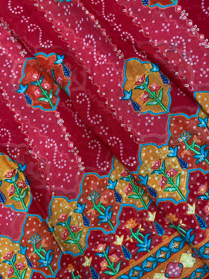 Exclusive Luxury Traditional Linear Floral Thread Embroidery With Premium Sequin Work Georgette Fabric