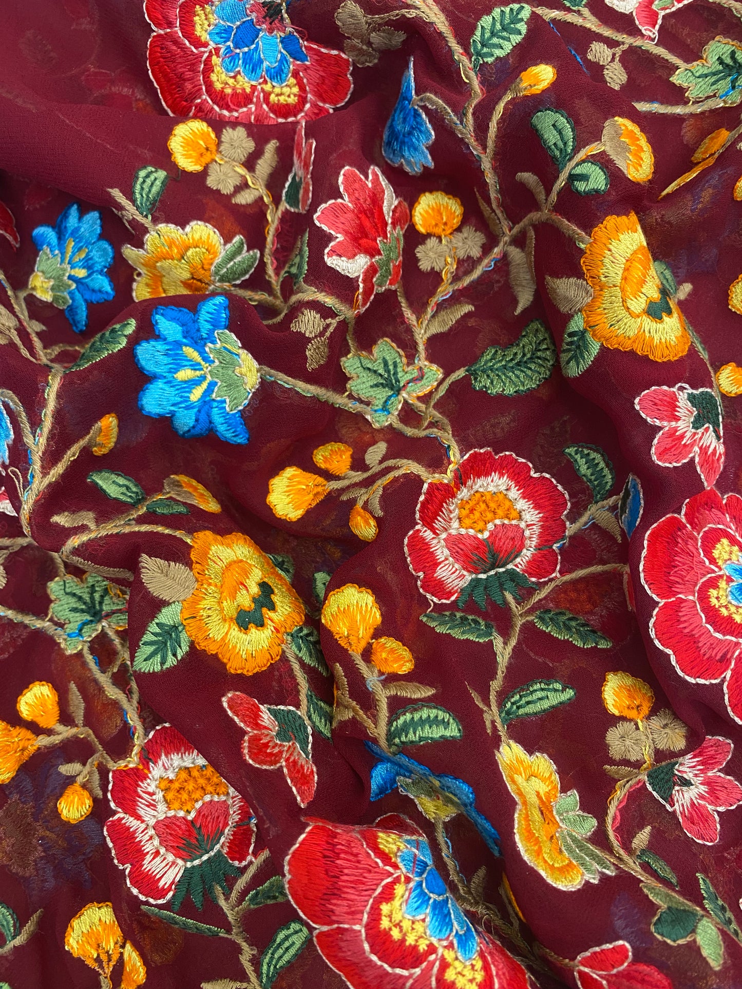 Exclusive Colorful Heavy Floral Thread Embroidery On Georgette Fabric