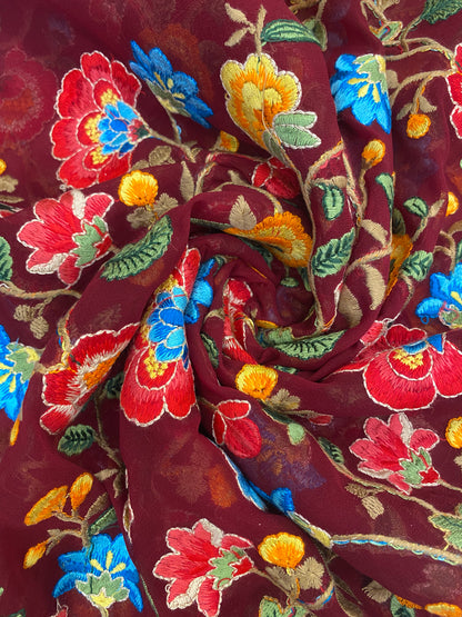 Exclusive Colorful Heavy Floral Thread Embroidery On Georgette Fabric