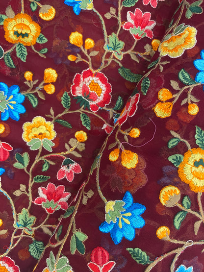 Exclusive Colorful Heavy Floral Thread Embroidery On Georgette Fabric