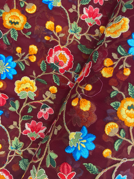 Exclusive Colorful Heavy Floral Thread Embroidery On Georgette Fabric