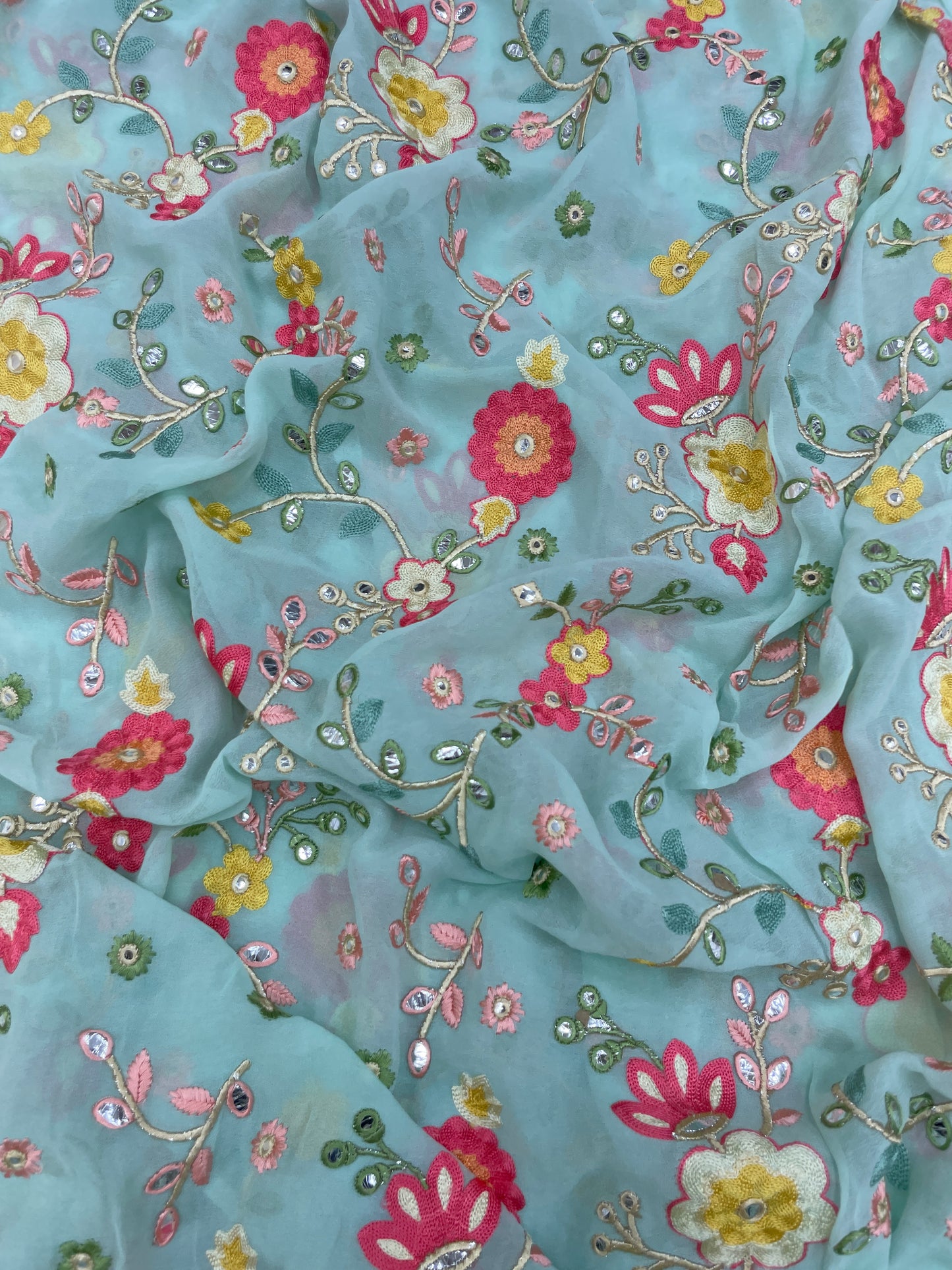 Adorable Elegant Floral Multithread Embroidery On Georgette Fabric