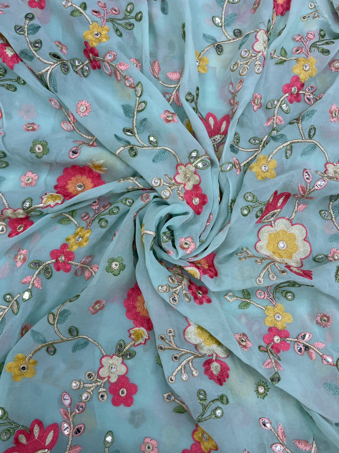 Adorable Elegant Floral Multithread Embroidery On Georgette Fabric