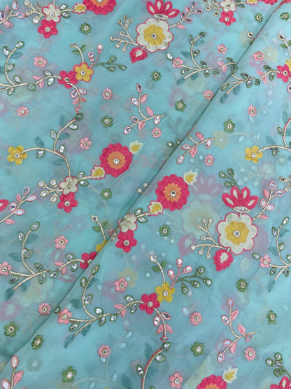 Adorable Elegant Floral Multithread Embroidery On Georgette Fabric