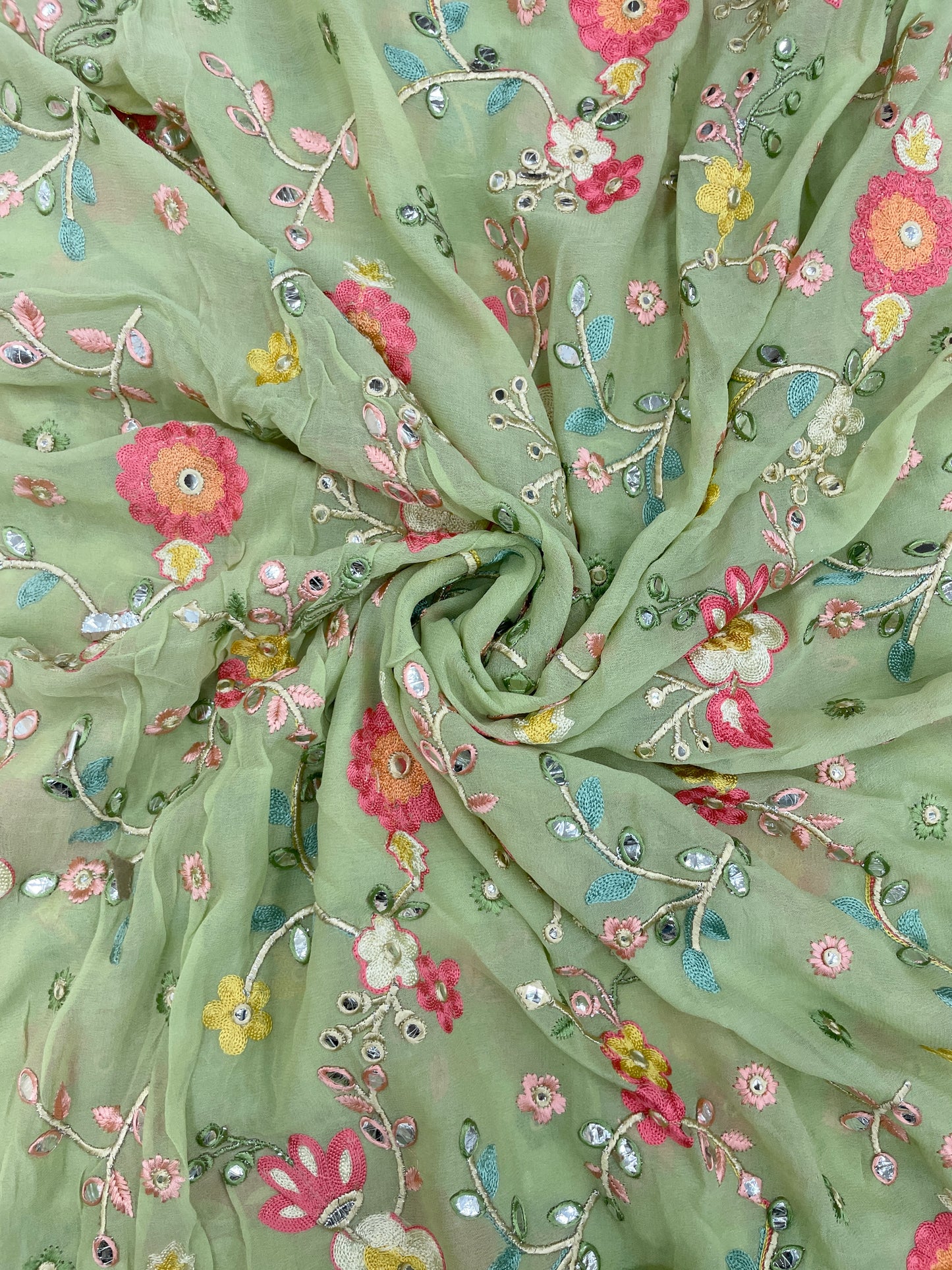 Adorable Elegant Floral Multithread Embroidery On Georgette Fabric