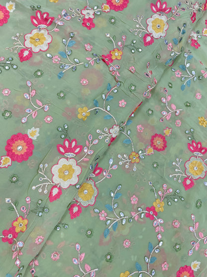 Adorable Elegant Floral Multithread Embroidery On Georgette Fabric