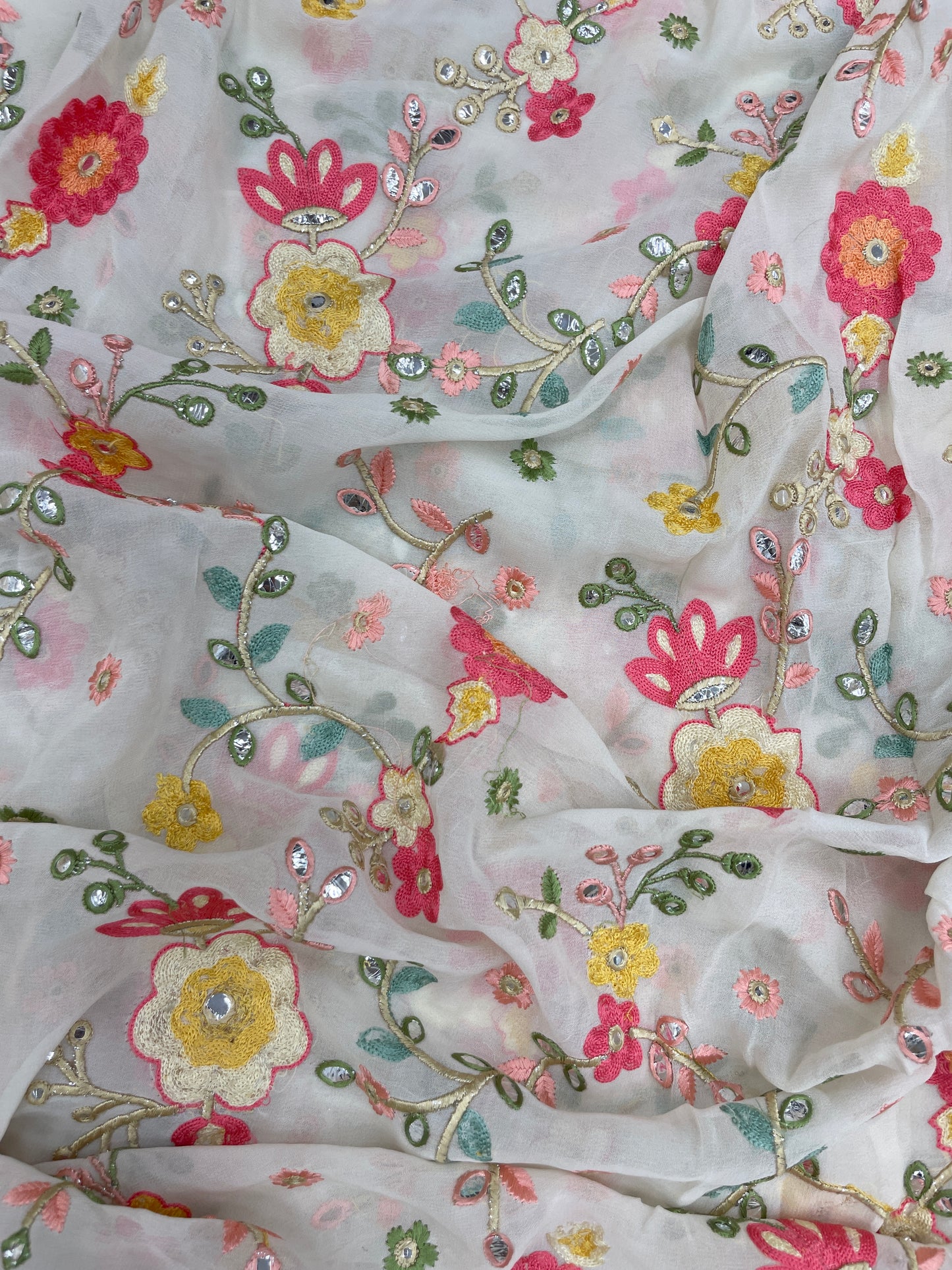 Adorable Elegant Floral Multithread Embroidery On Georgette Fabric