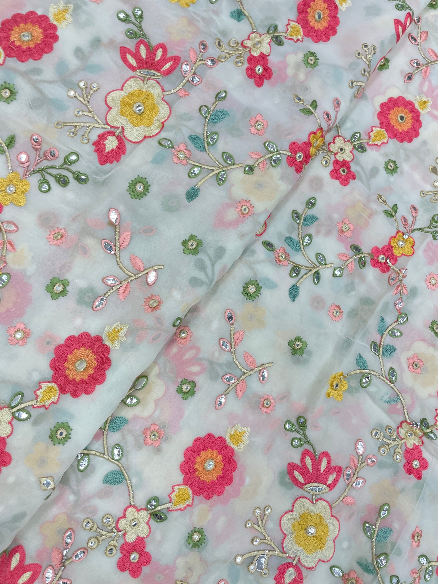 Adorable Elegant Floral Multithread Embroidery On Georgette Fabric