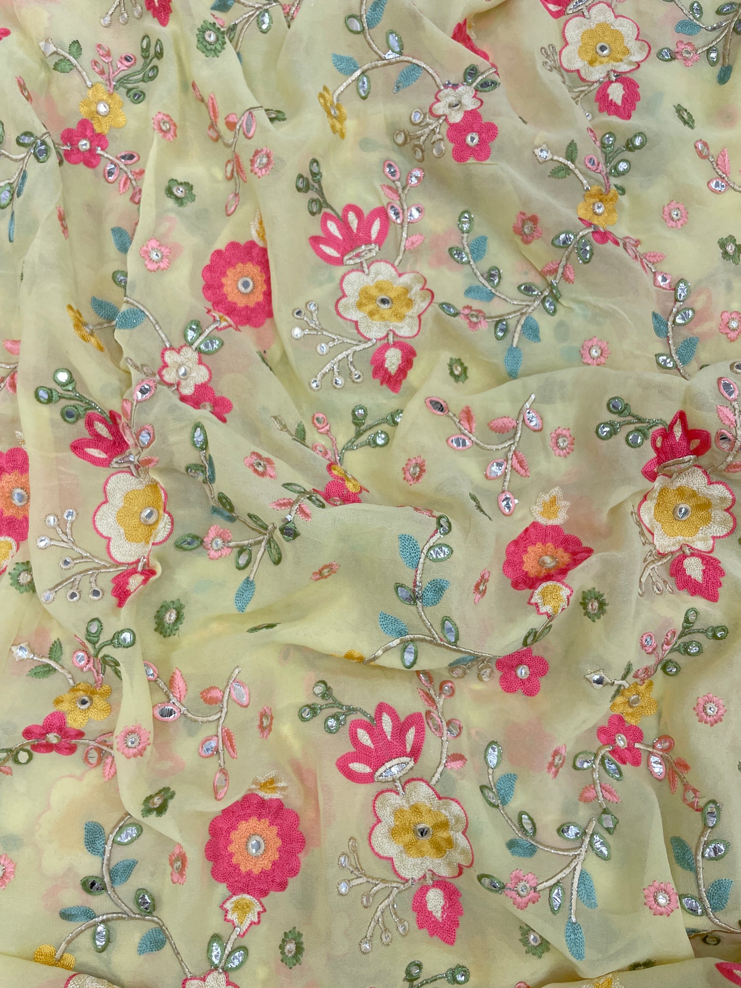 Adorable Elegant Floral Multithread Embroidery On Georgette Fabric