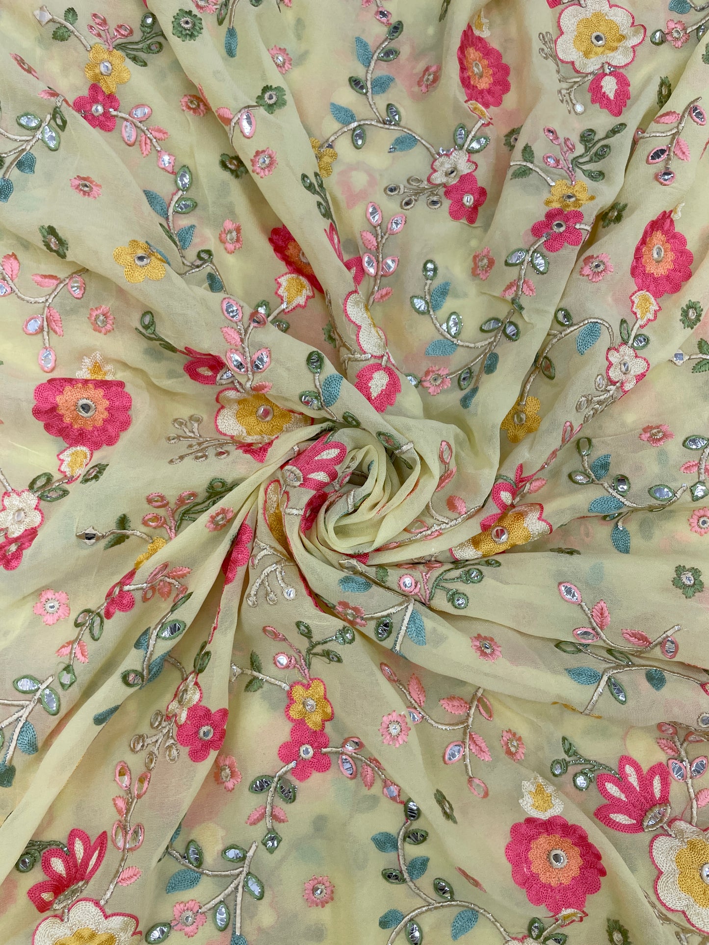 Adorable Elegant Floral Multithread Embroidery On Georgette Fabric