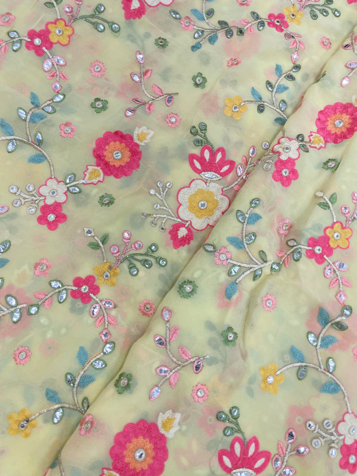 Adorable Elegant Floral Multithread Embroidery On Georgette Fabric