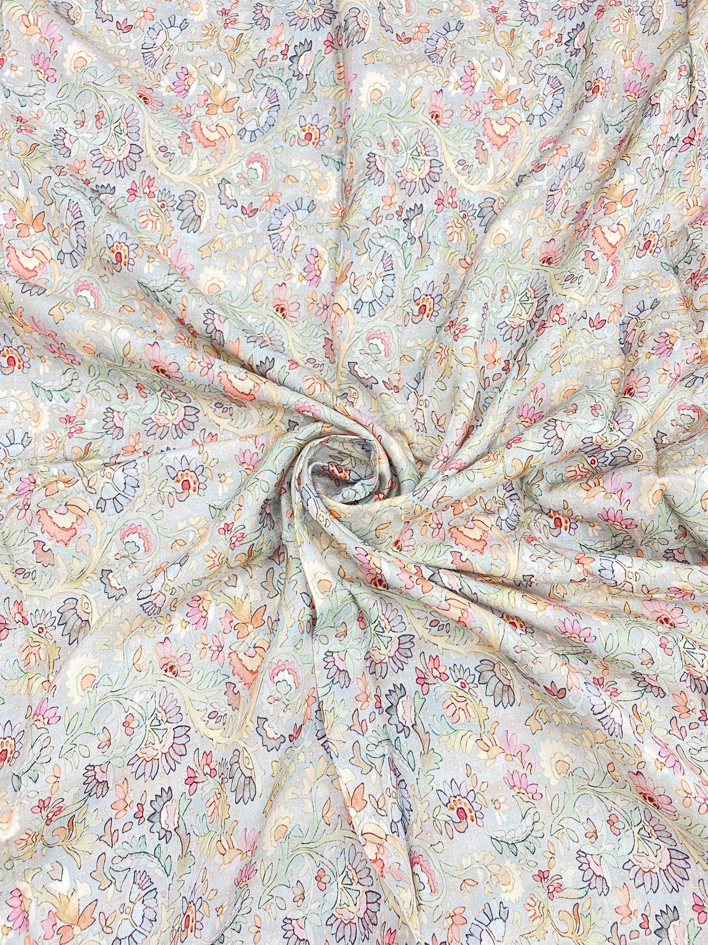 Adorable Classy Pretty Multicolor Floral Prints All Over Dola Silk Fabric