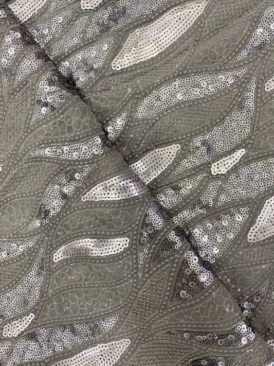 Buy cut work leaf design imported fabric with thread & sequin