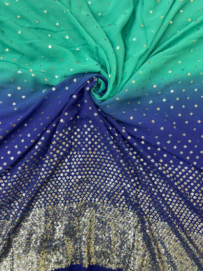 Beautiful 2 Shaded Embroidery With Sequins On Georgette Fabric