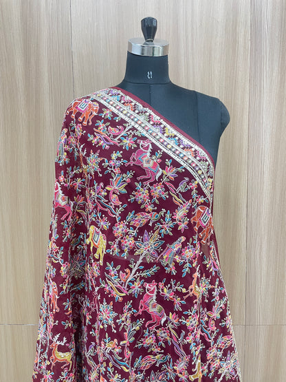 Beautiful Elegant Multicolor Thread Work Georgette Dupatta