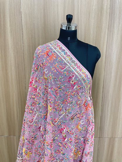 Beautiful Elegant Multicolor Thread Work Georgette Dupatta