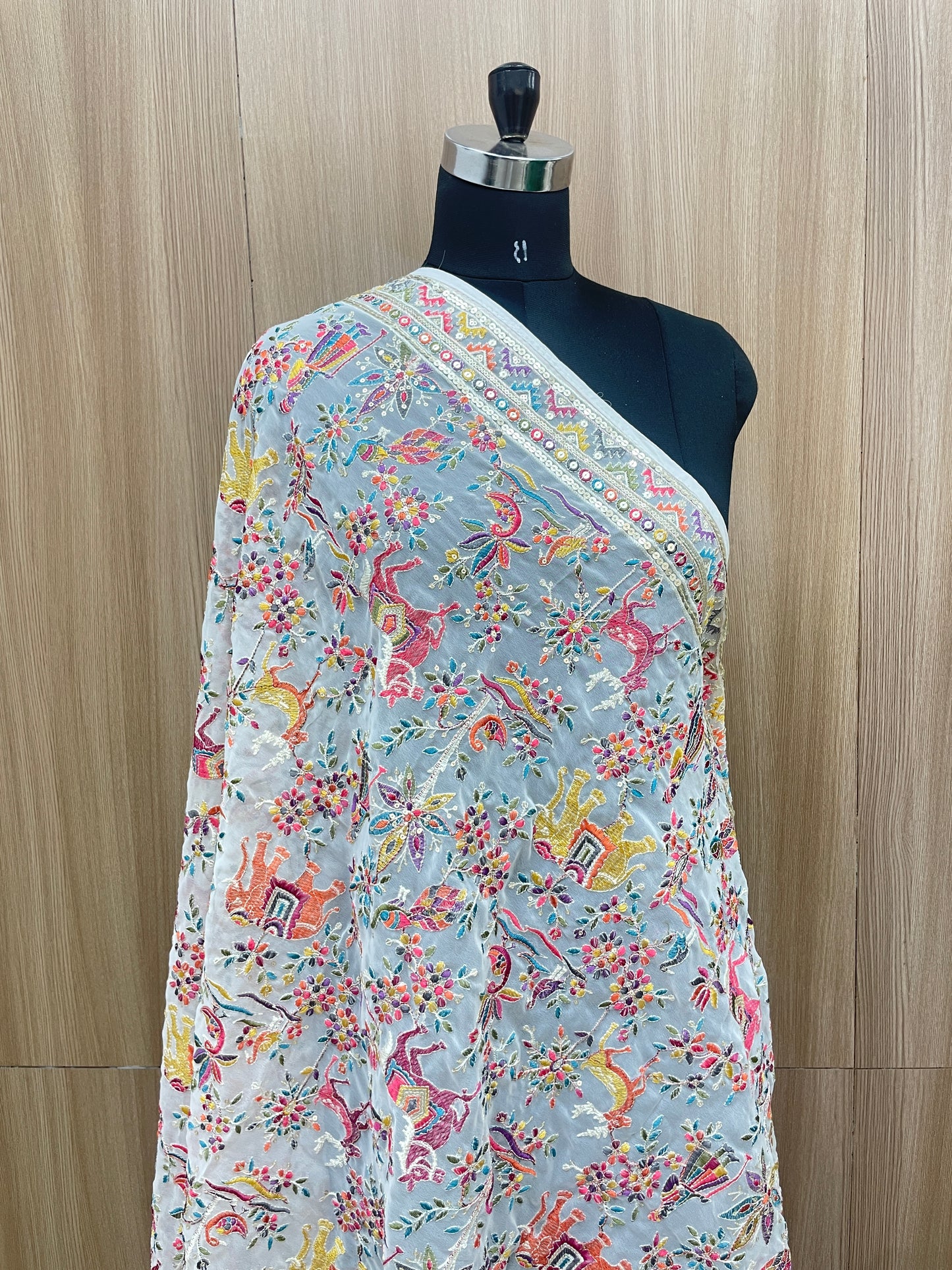 Beautiful Elegant Multicolor Thread Work Georgette Dupatta