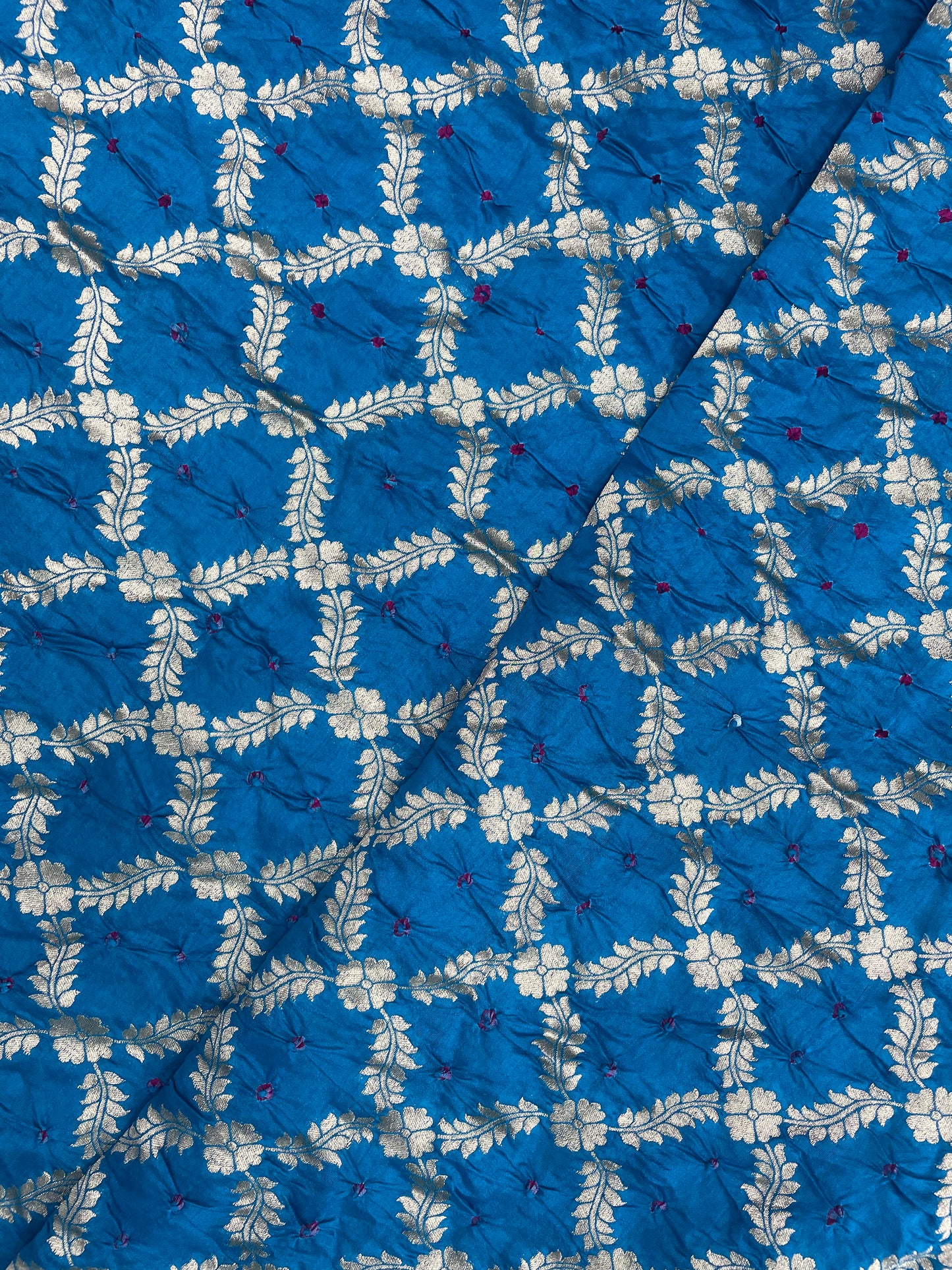 Traditional Zari Work And Hand Bandhani Gathchola On Pure Silk Hand Bandhani Chiniya Fabric