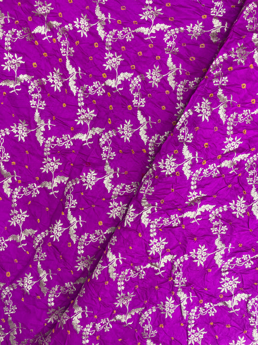 Adorable Pretty Ethnic Floral Zari Work All Over Pink Pure Hand Bandhani Chiniya Fabric
