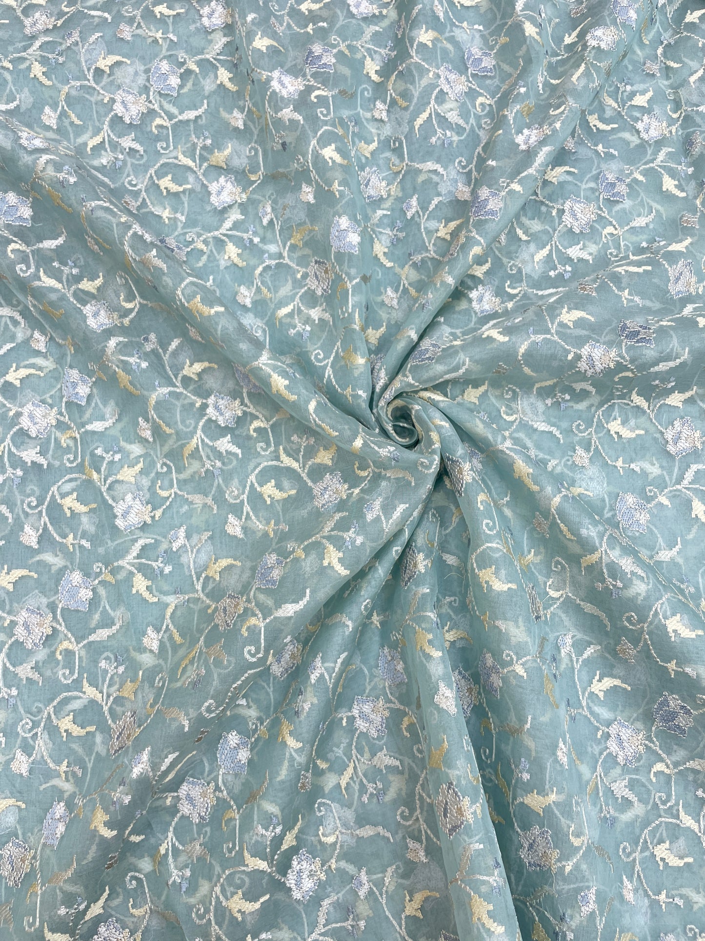 Pure Silk Organza Multithread Embroidery (Color Available) 44"Inch