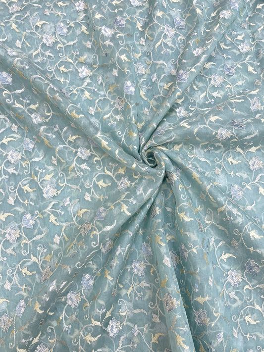 Pure Silk Organza Multithread Embroidery (Color Available) 44"Inch