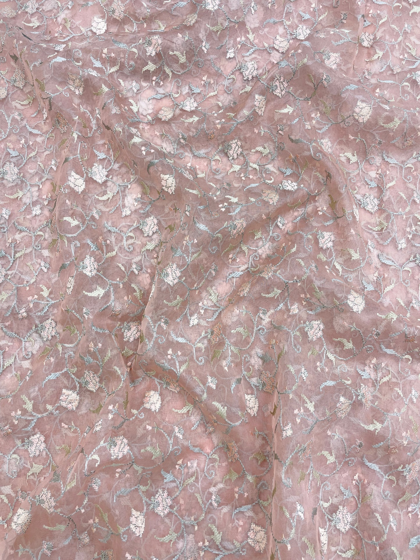 Pure Silk Organza Multithread Embroidery (Color Available) 44"Inch