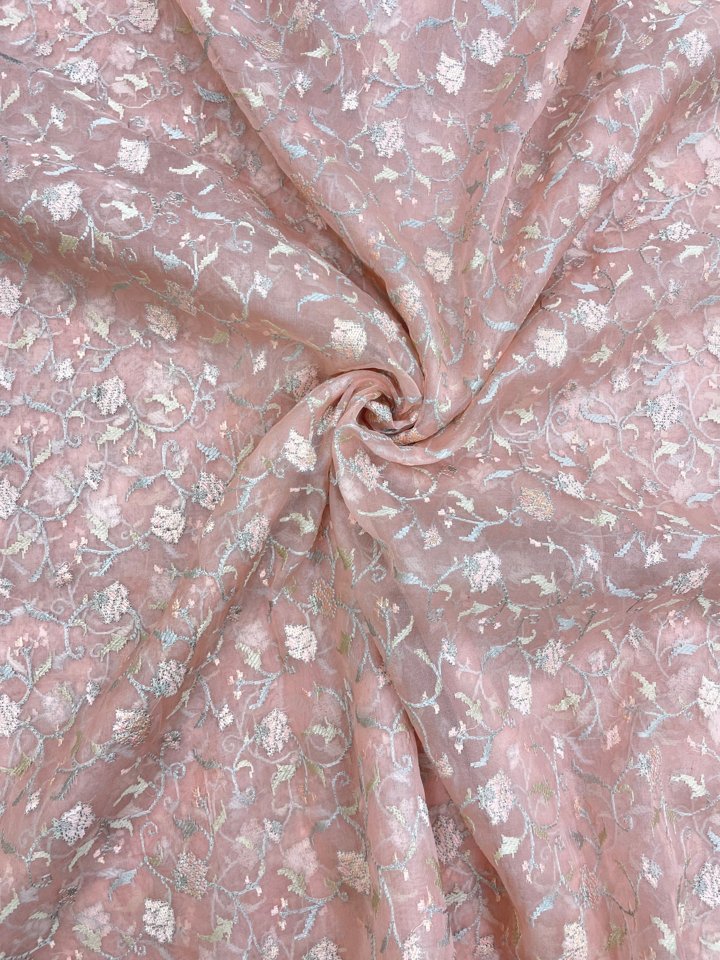 Pure Silk Organza Multithread Embroidery (Color Available) 44"Inch