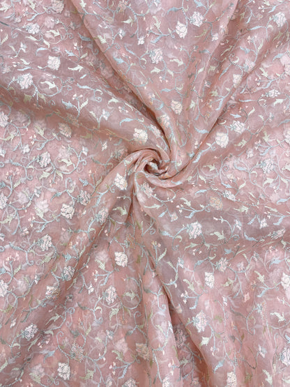 Pure Silk Organza Multithread Embroidery (Color Available) 44"Inch