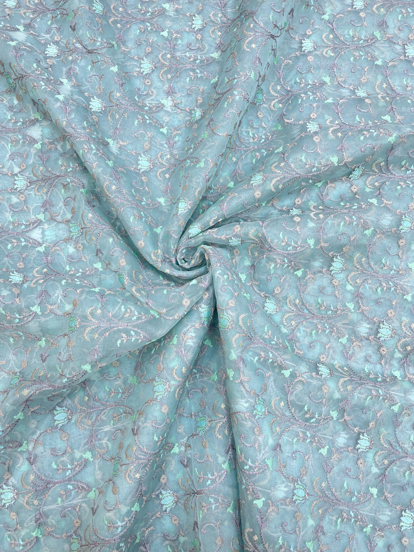 Pure Silk Organza Multithread Embroidery (Color Available) 44"Inch