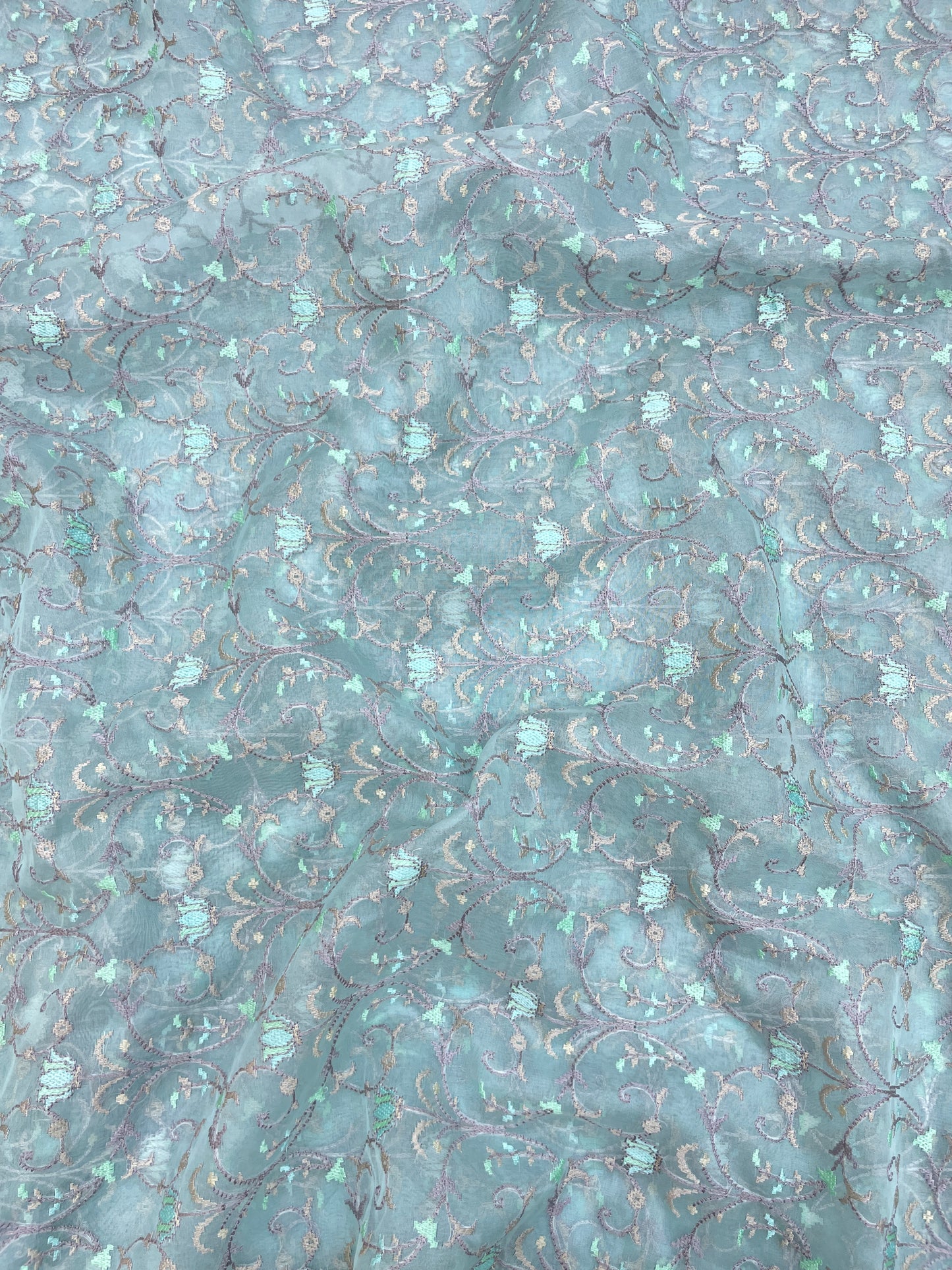 Pure Silk Organza Multithread Embroidery (Color Available) 44"Inch