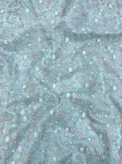 Pure Silk Organza Multithread Embroidery (Color Available) 44"Inch