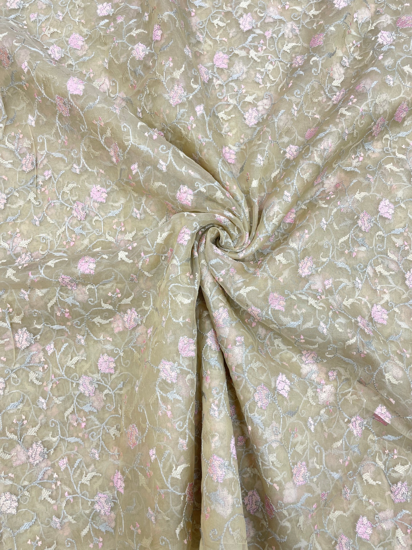 Pure Silk Organza Multithread Embroidery (Color Available) 44"Inch