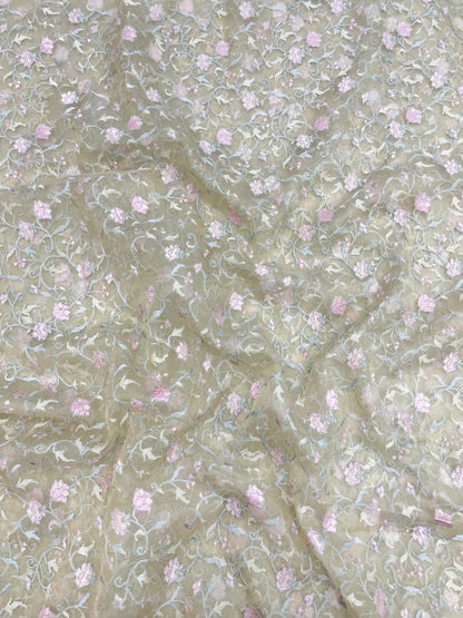 Pure Silk Organza Multithread Embroidery (Color Available) 44"Inch