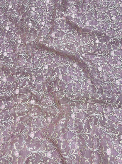Pure Silk Organza Multithread Embroidery (Color Available) 44"Inch