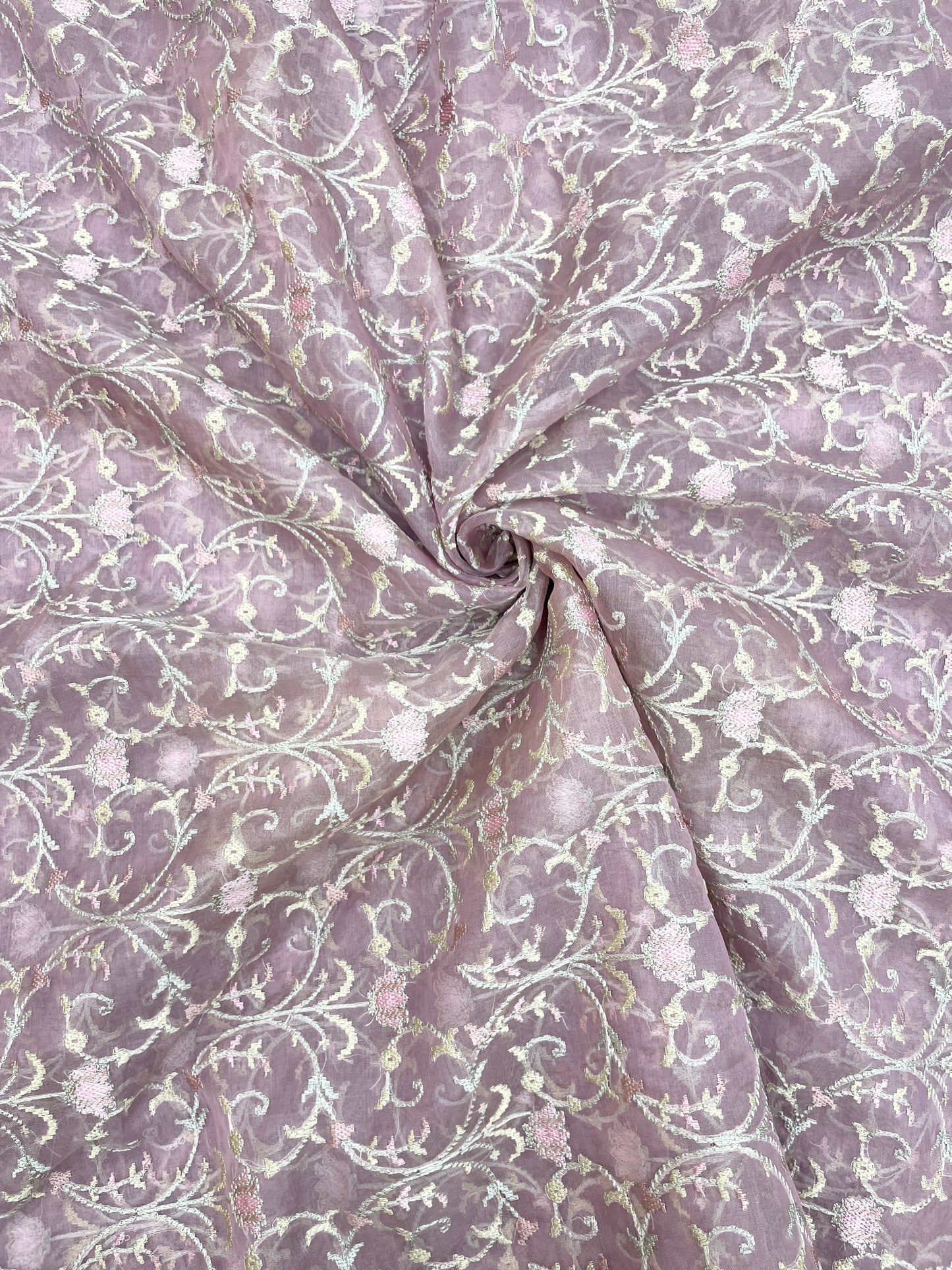 Pure Silk Organza Multithread Embroidery (Color Available) 44"Inch