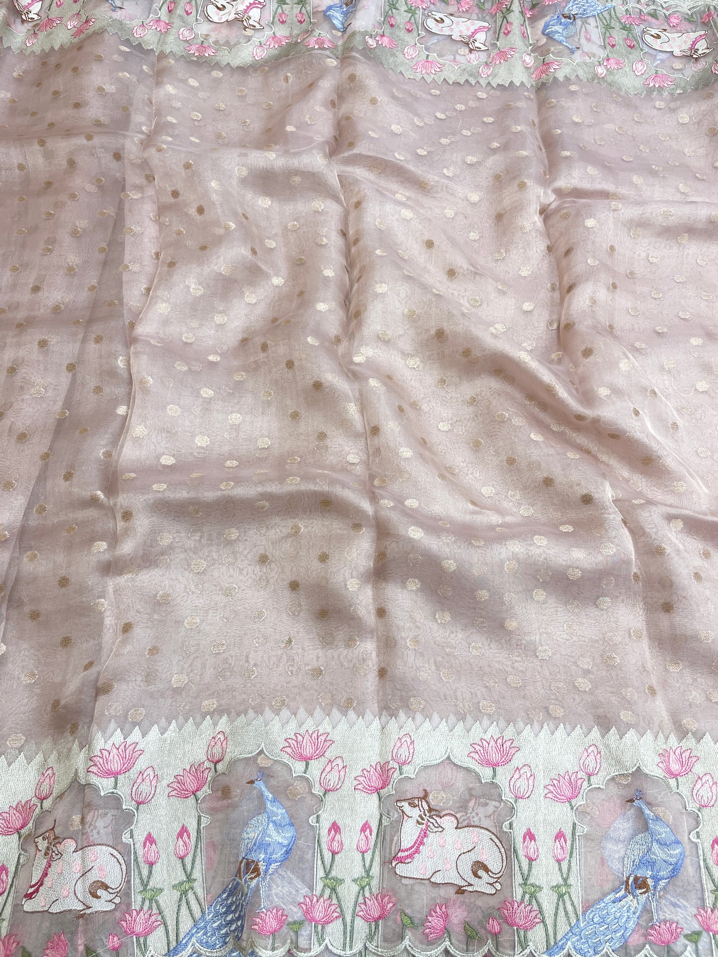 Pure Tissue Zari Butti With Multi Embroidery (Color Available)