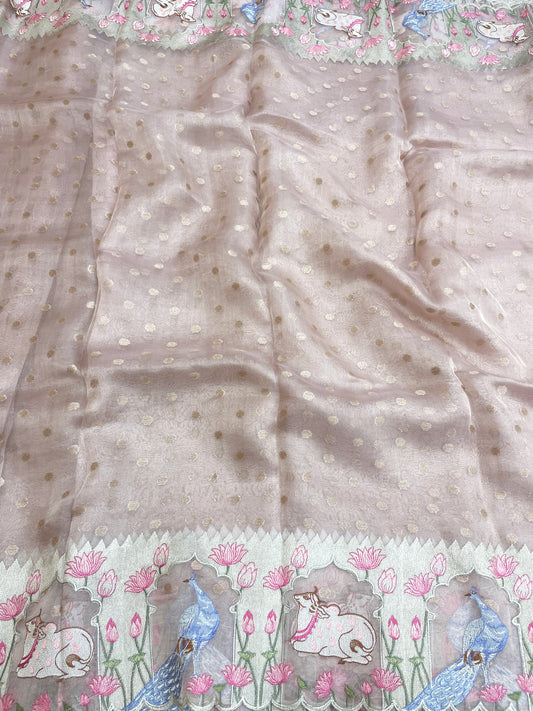 Pure Tissue Zari Butti With Multi Embroidery (Color Available)