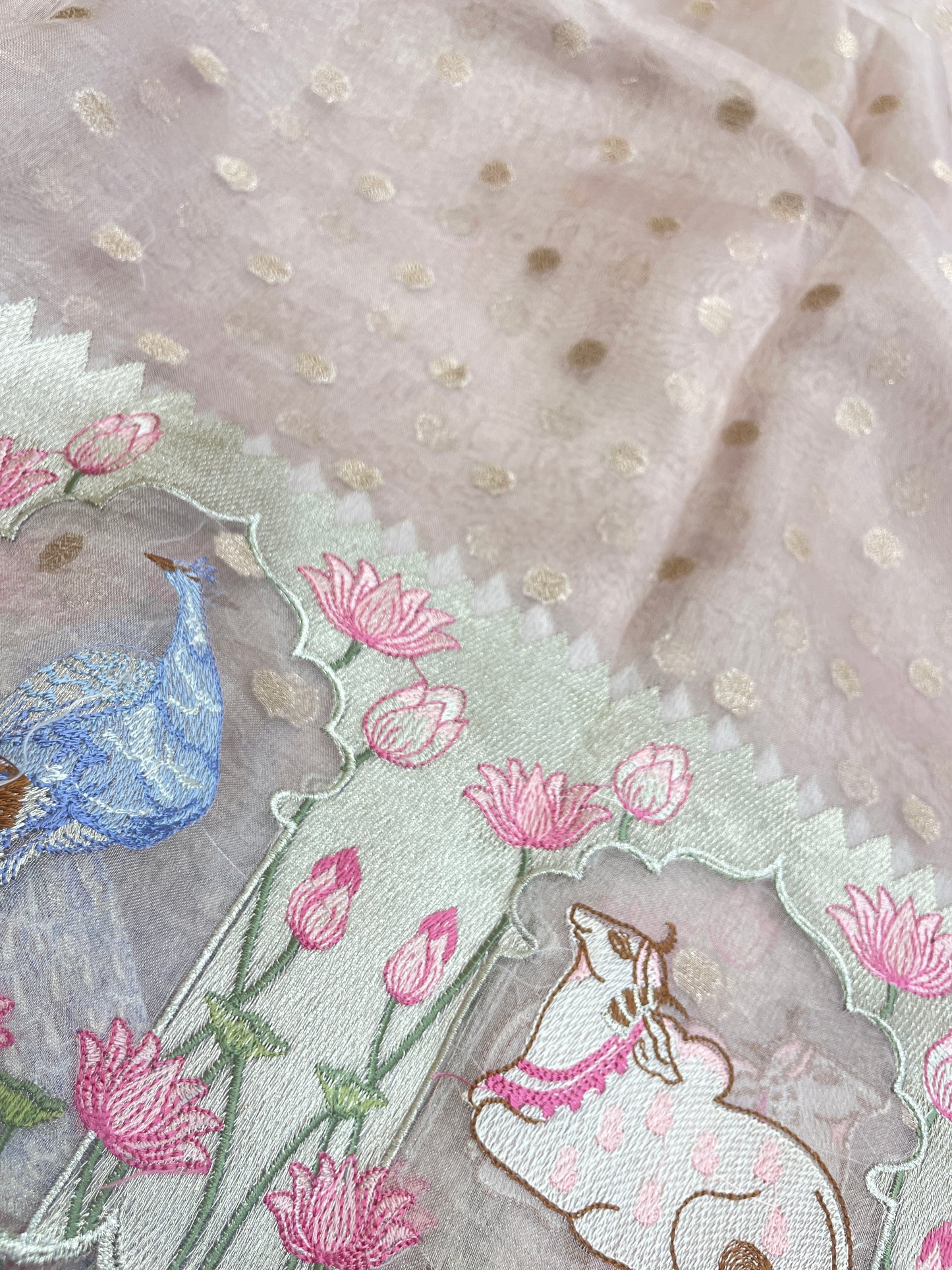 Pure Tissue Zari Butti With Multi Embroidery (Color Available)