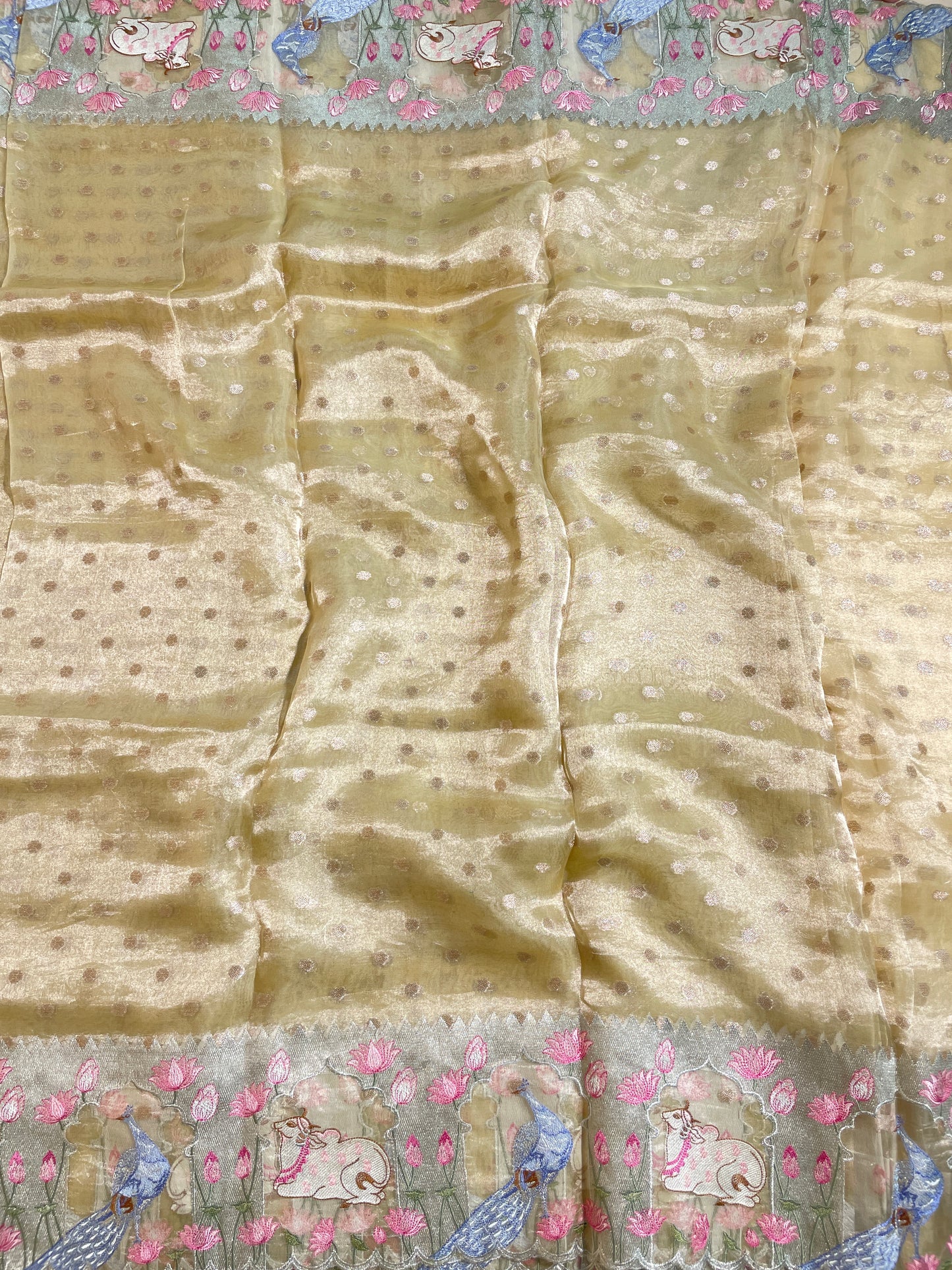 Pure Tissue Zari Butti With Multi Embroidery (Color Available)