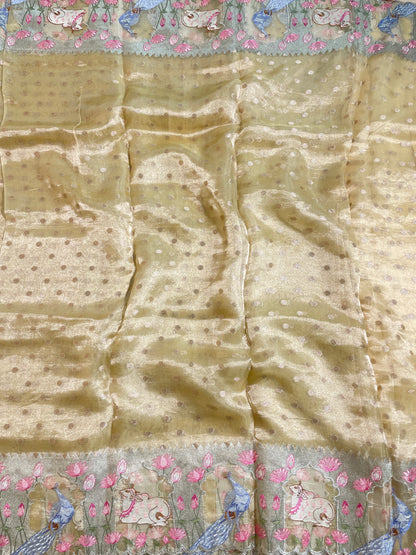 Pure Tissue Zari Butti With Multi Embroidery (Color Available)