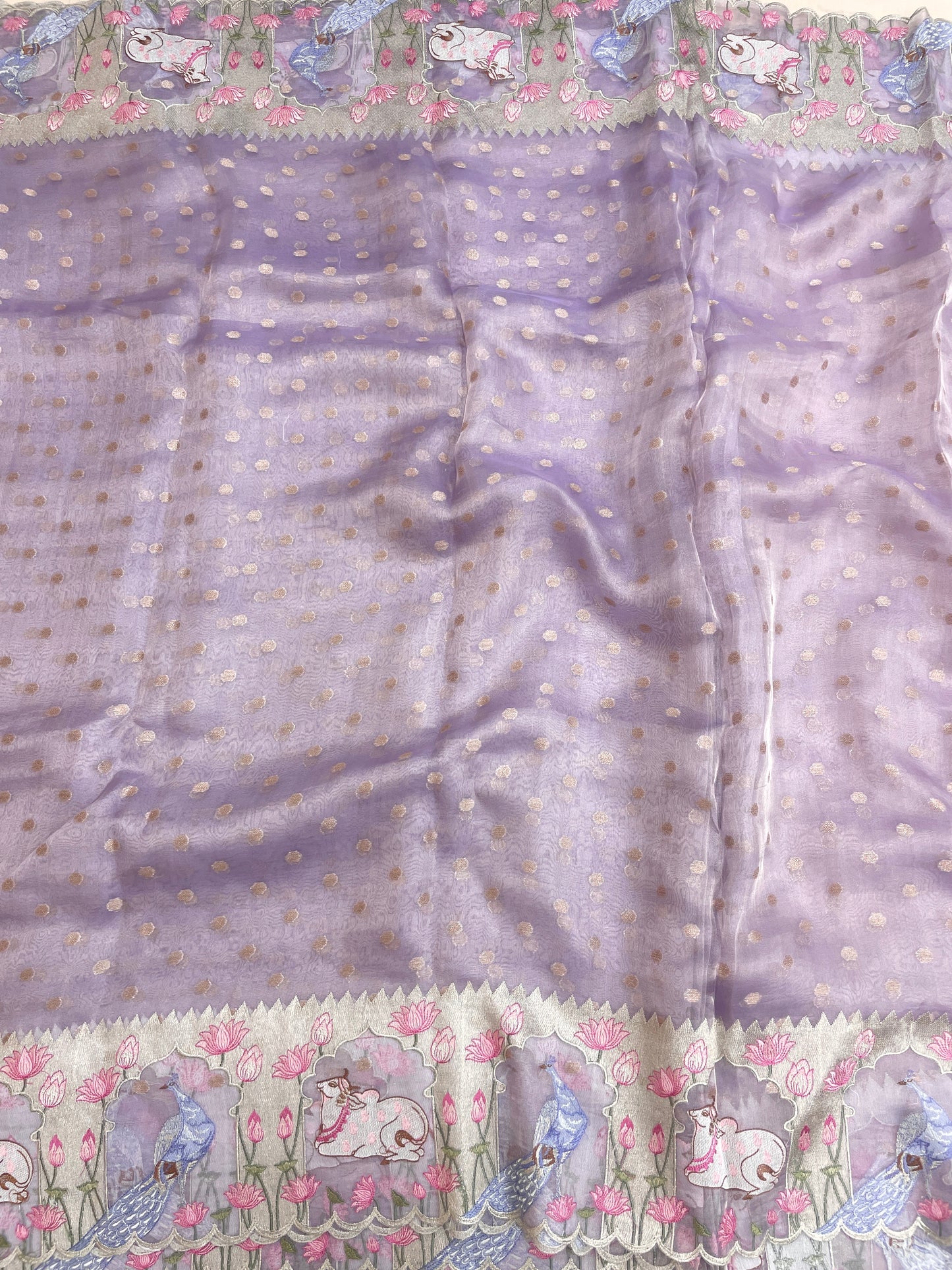 Pure Tissue Zari Butti With Multi Embroidery (Color Available)