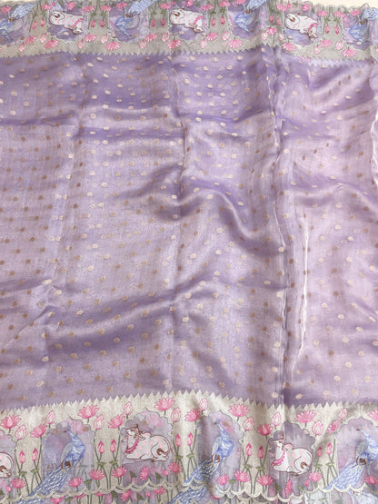 Pure Tissue Zari Butti With Multi Embroidery (Color Available)