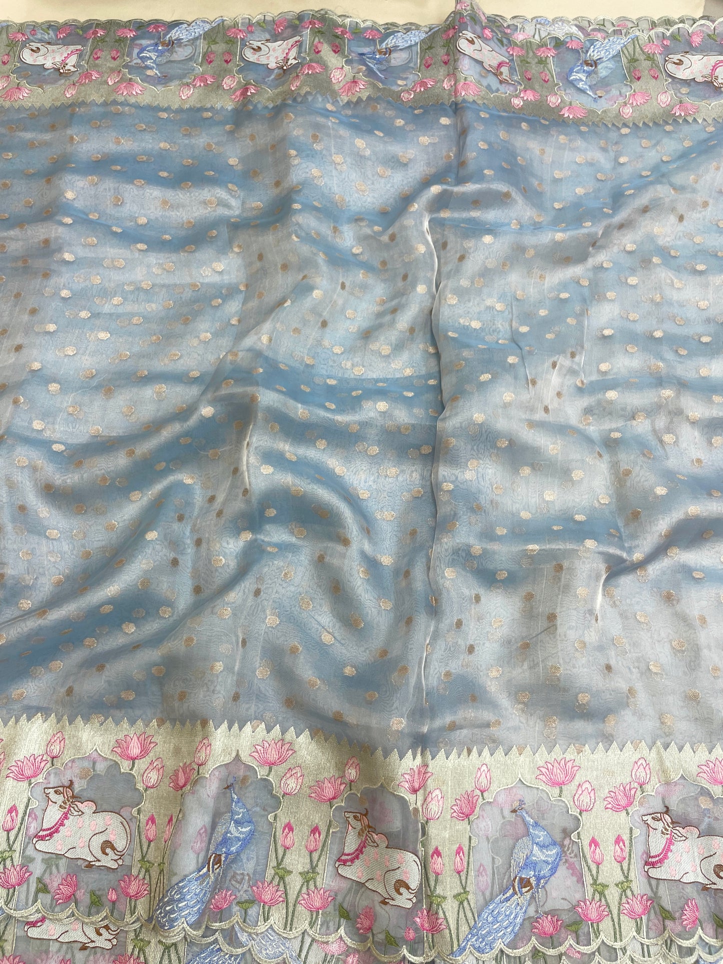 Pure Tissue Zari Butti With Multi Embroidery (Color Available)