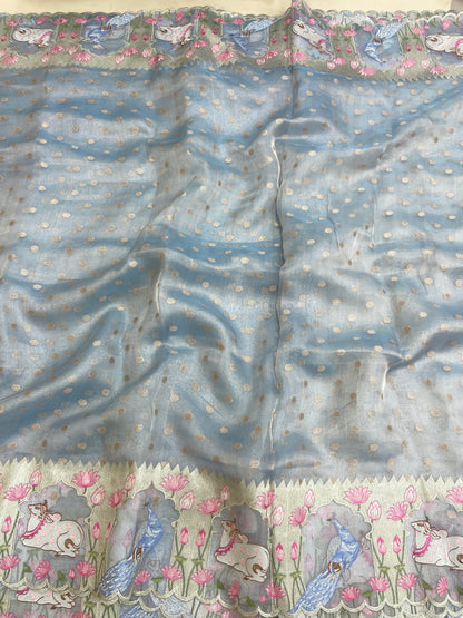 Pure Tissue Zari Butti With Multi Embroidery (Color Available)